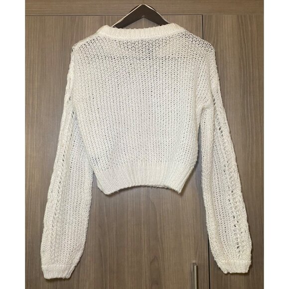Moon & Madison Womens White Crop Cable Open Knit Sweater Cottage Fairy Layer - Picture 2 of 6